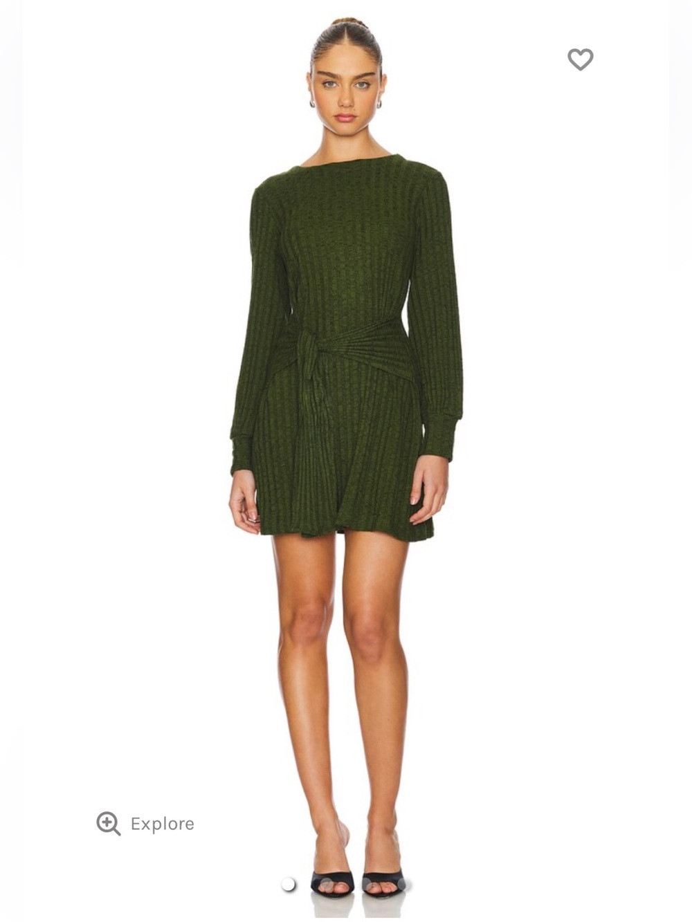 Michael Stars Olive Green Ribbed Tie-Waist Long-Sleeve Mini Dress new with tags